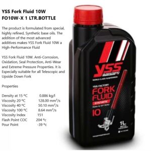 Nhớt Phuộc Chính Hãng YSS 10W cho xe máy Honda, Yamaha, Suzuki, SYM...dùng để bảo dưỡng phuộc YSS sau thời gian vận hành.