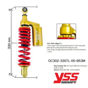 Phuộc YSS G-PLUS chính hãng cho xe máy Honda Vario, Lead, Click, SCR 125/150 Mã số OC302-330TL-05-853NX giá tốt nhất nhập khẩu trực tiếp từ Thái Lan.