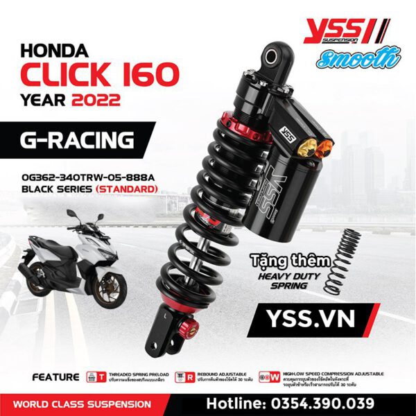PHUỘC YSS G-RACING VARIO 160/ CLICK 160 2022 giá tốt nhất nhập khẩu trực tiếp từ Thái Lan. Mã số OG362-340TRW-05-888A