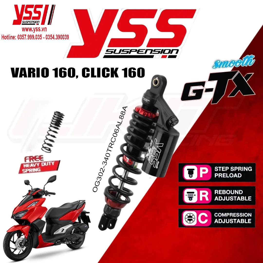 PHUỘC YSS MẪU MỚI G-TX Vario 160, 𝐂𝐥𝐢𝐜𝐤 𝟏𝟔𝟎 ('𝟐𝟐)OG302-340TRC-06AL-88A giá tốt nhất nhập khẩu trực tiếp từ Thái Lan bởi YSS.VN.